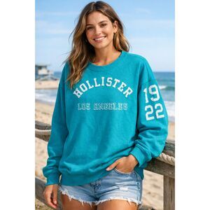 Hollister Los Angeles Pullover Sweatshirt Women L Teal Crewneck Beach Casual #T